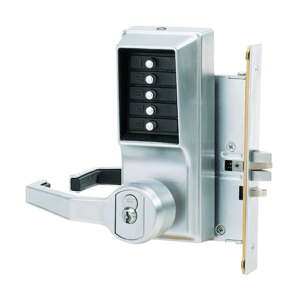 Dormakaba Mortise Combination Lever Lock, Key Override, Passage, Lockout, Less Core, Satin Chrome LR8146B-26D-41 - main